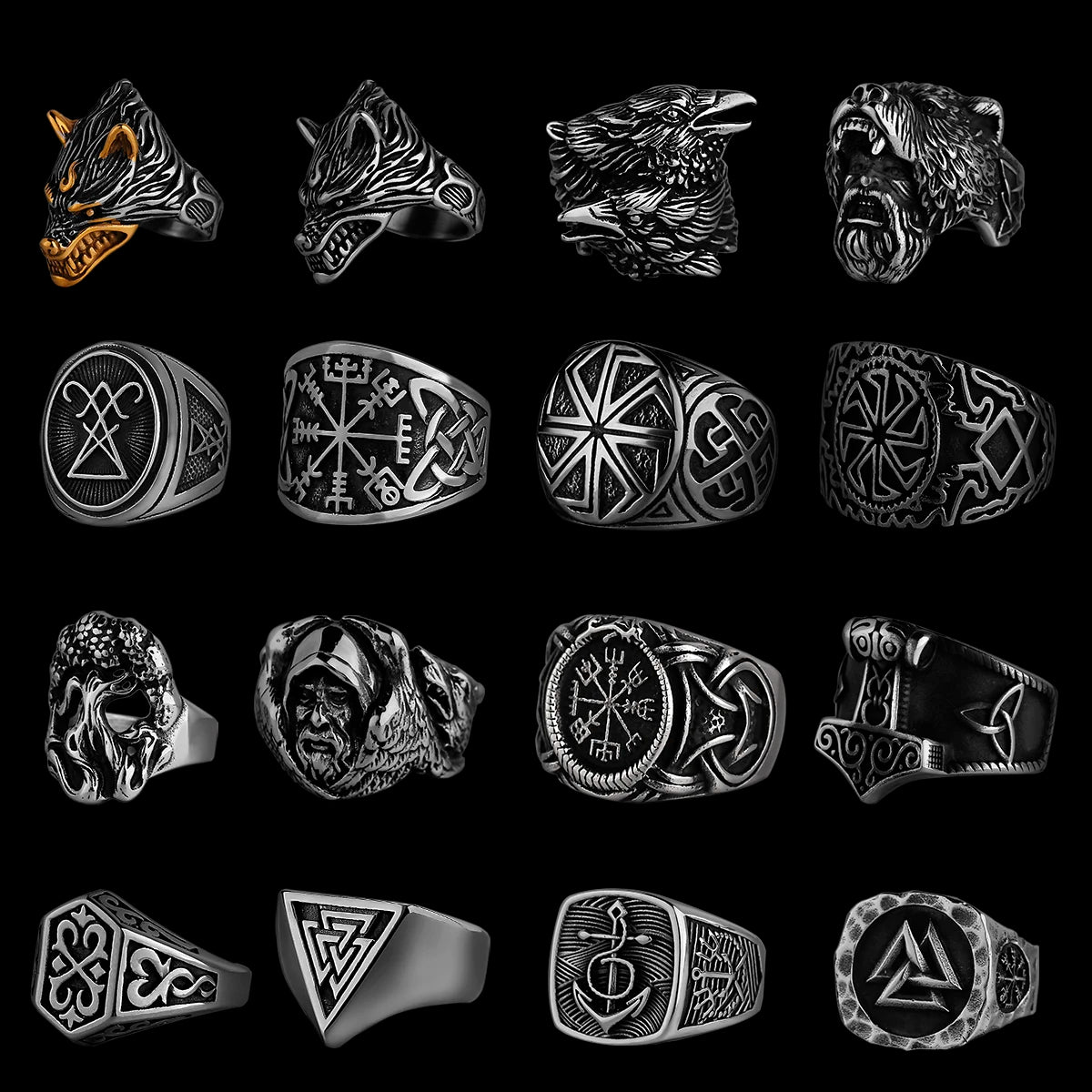 Nordic Viking Stainless Steel Ring Anchor Compass Tree of Life