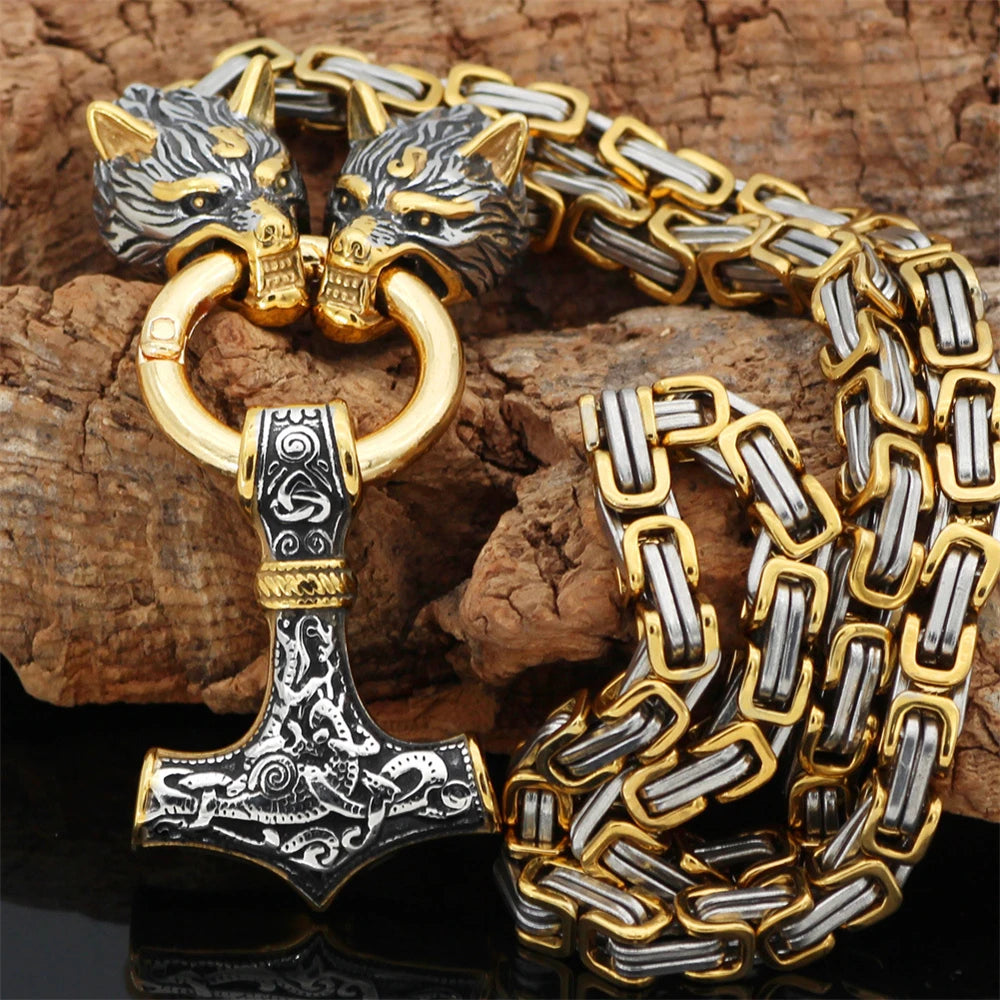 Nordic Celtic Wolf Men's Necklace Viking Wolf Head Stainless Steel Pendant scandinavian Rune Accessories norse Amulet Jewelry