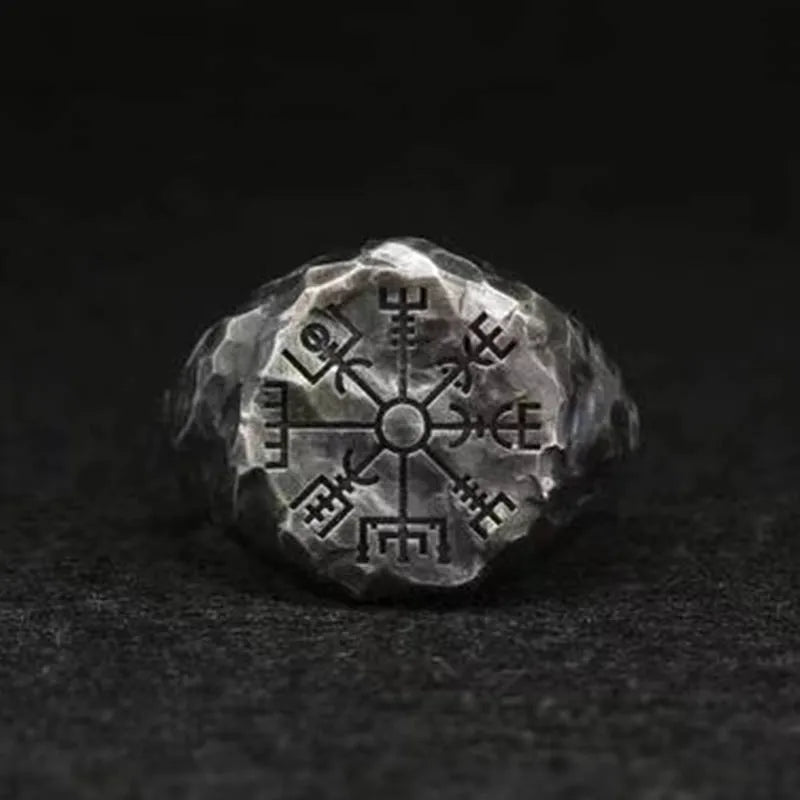 Stainless Steel Viking Compass Runic Statement Rings
